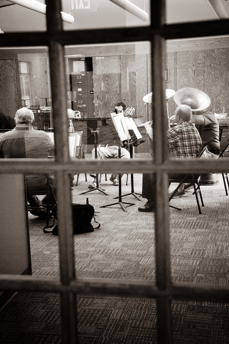 September 22, 2019:  The Master Brass Ensemble practices in the choir room before the Worship service.