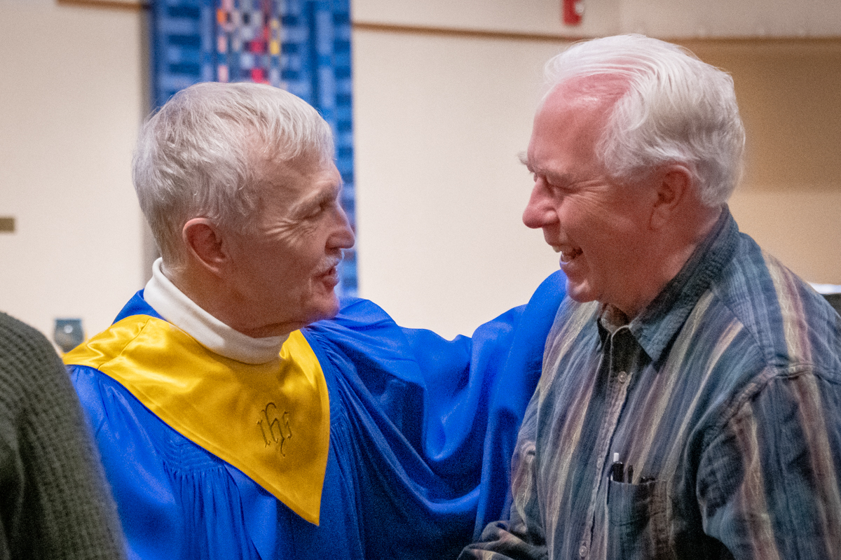 February 10, 2019:  Taking a few minutes each Worship service, congregants warmly greet each other and “pass the peace.”
