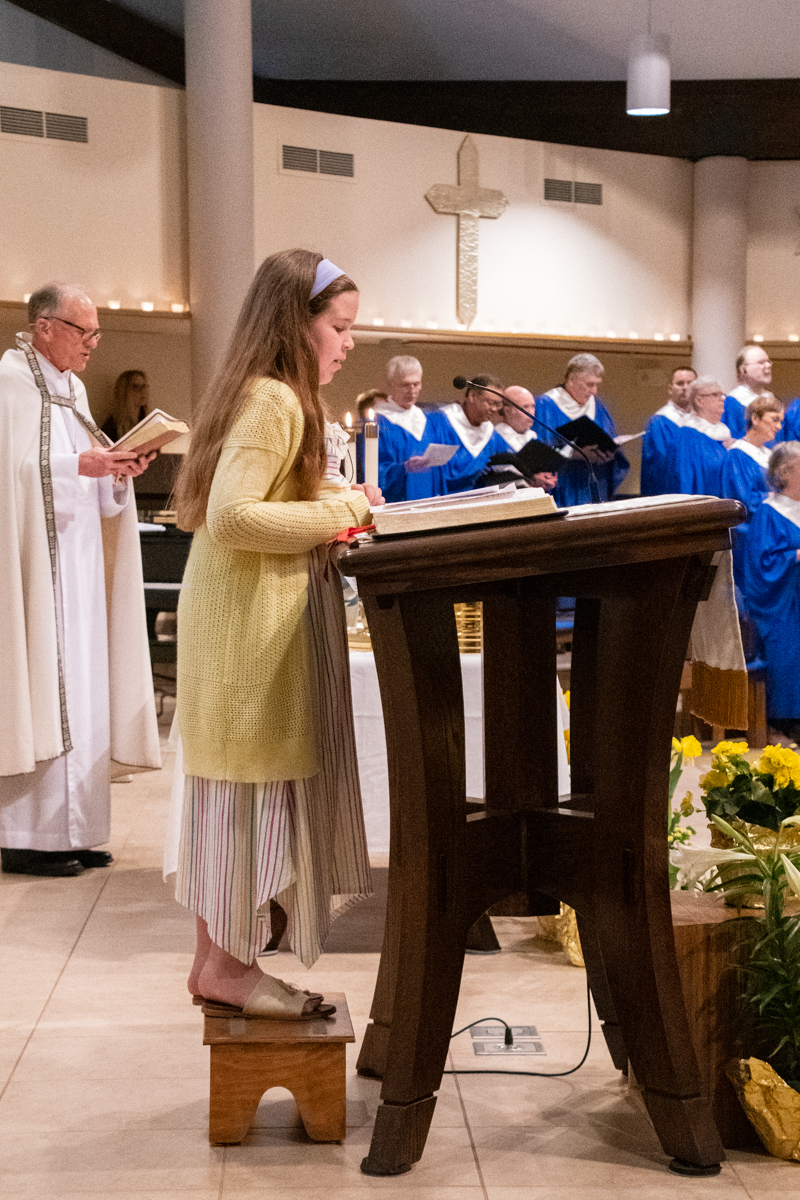 April 21, 2019:  Grace Messina serves as Lay Liturgist on Easter Sunday, showing us Worship leadership has no age requirements.