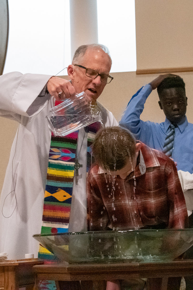May 12, 2019:  As part of his Confirmation and joining the church, Kaleb Rude is baptized.