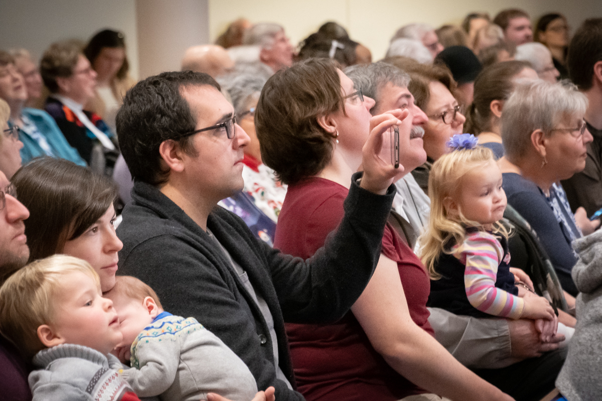 December 16, 2018:  The annual children’s Christmas program always draws a full congregation of parents and grandparents supporting the kids. 